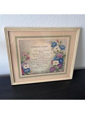Vintage Framed "Wonderful Mother" Poem // Floral Border // Wood Frame with Decor